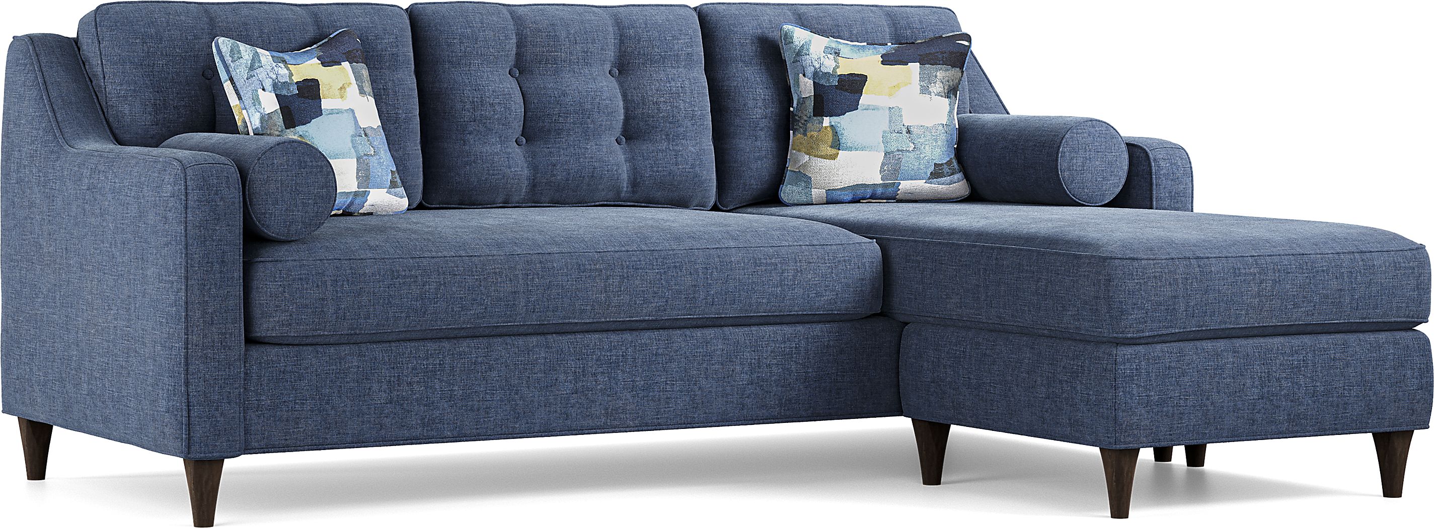 Cindy Crawford Hanover Indigo Blue Chenille Fabric Chaise Sofa