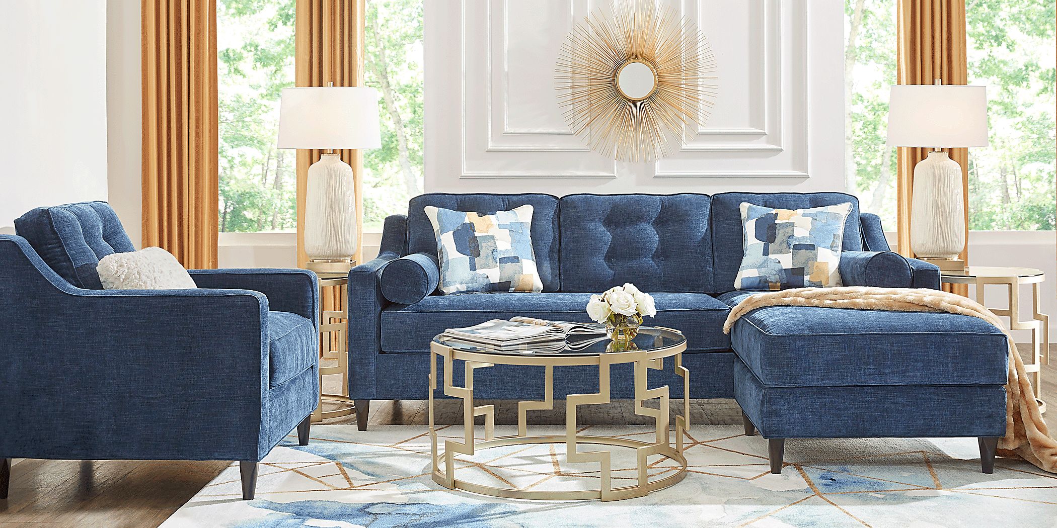 Cindy Crawford Home Hanover Indigo Chenille Sleeper Chaise Sofa Rooms