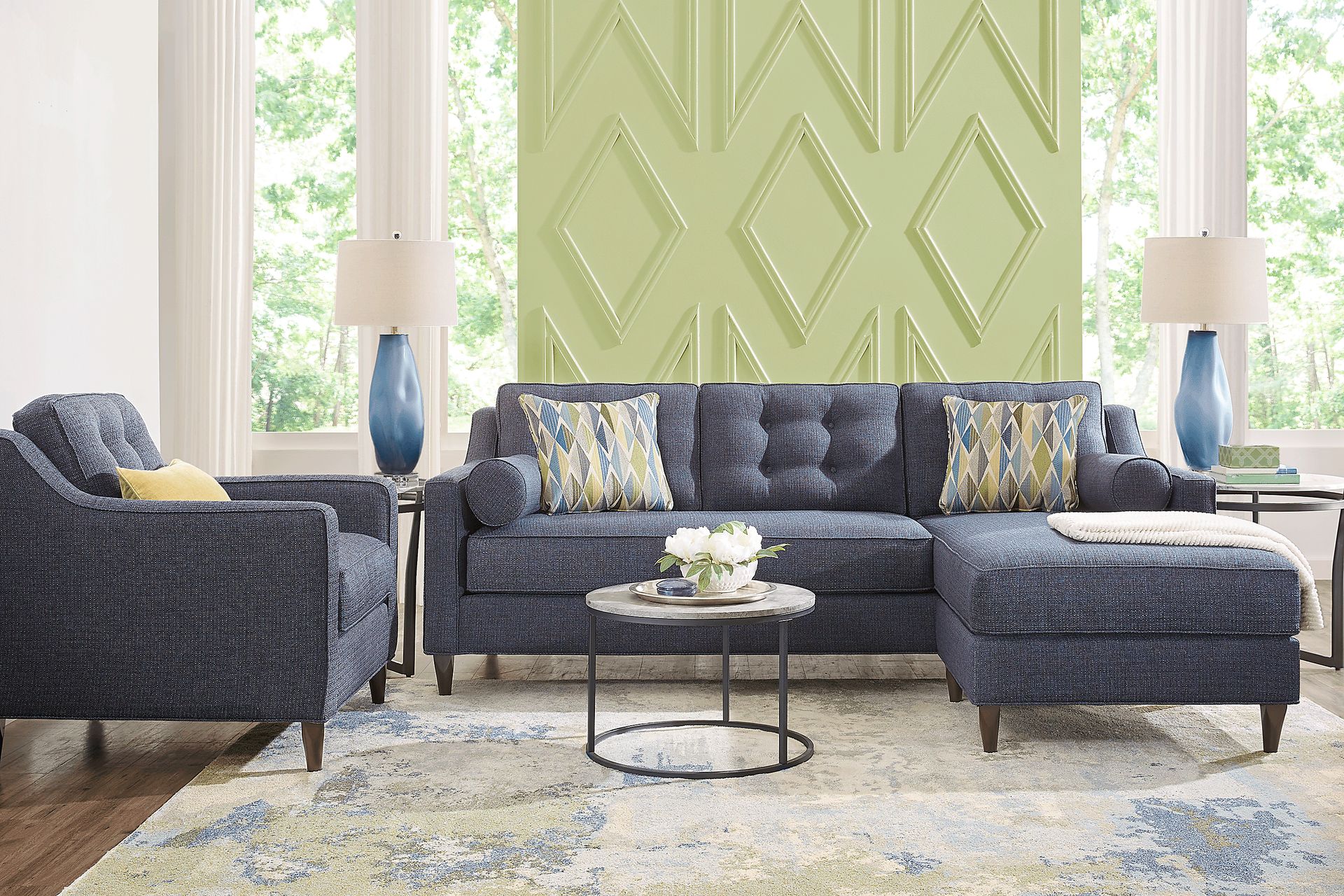 Cindy Crawford Home Hanover Midnight Textured Gel Foam Sleeper Chaise Sofa - Image 2