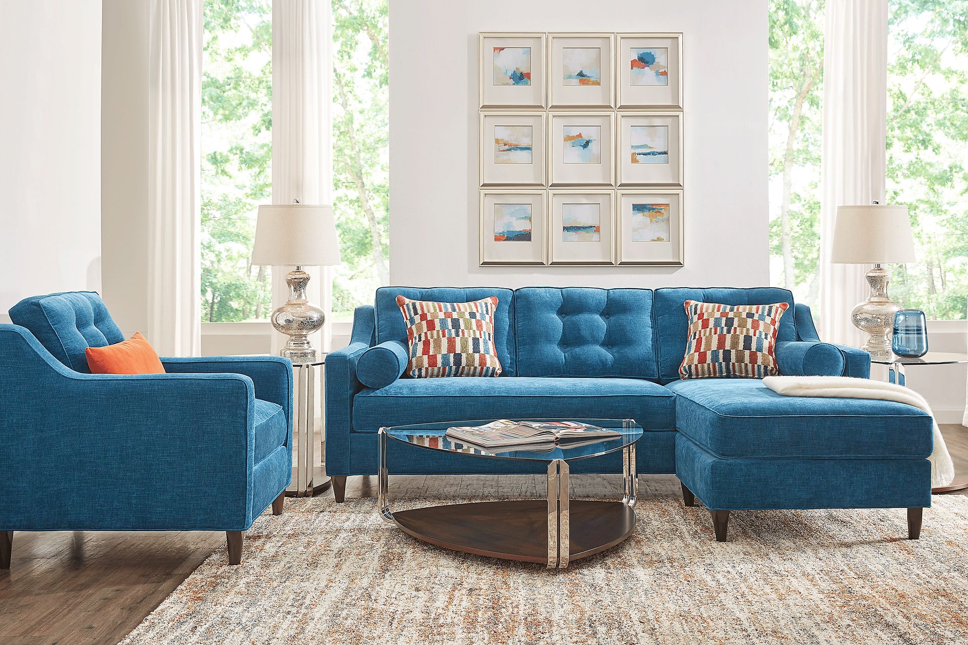 Hanover Ocean Chenille Gel Foam Sleeper Chaise Sofa - Image 2