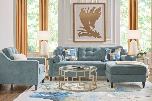 Hanover Teal Chenille 5 Pc Sectional Living Room - Thumbnail - Image 1