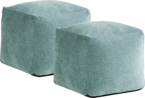 Hanover Teal Chenille Accent Pouf, Set of 2