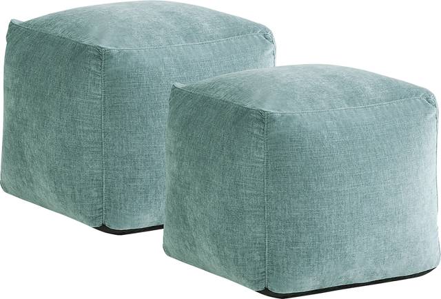Hanover Teal Chenille Accent Pouf, Set of 2 - Thumbnail - Image 1