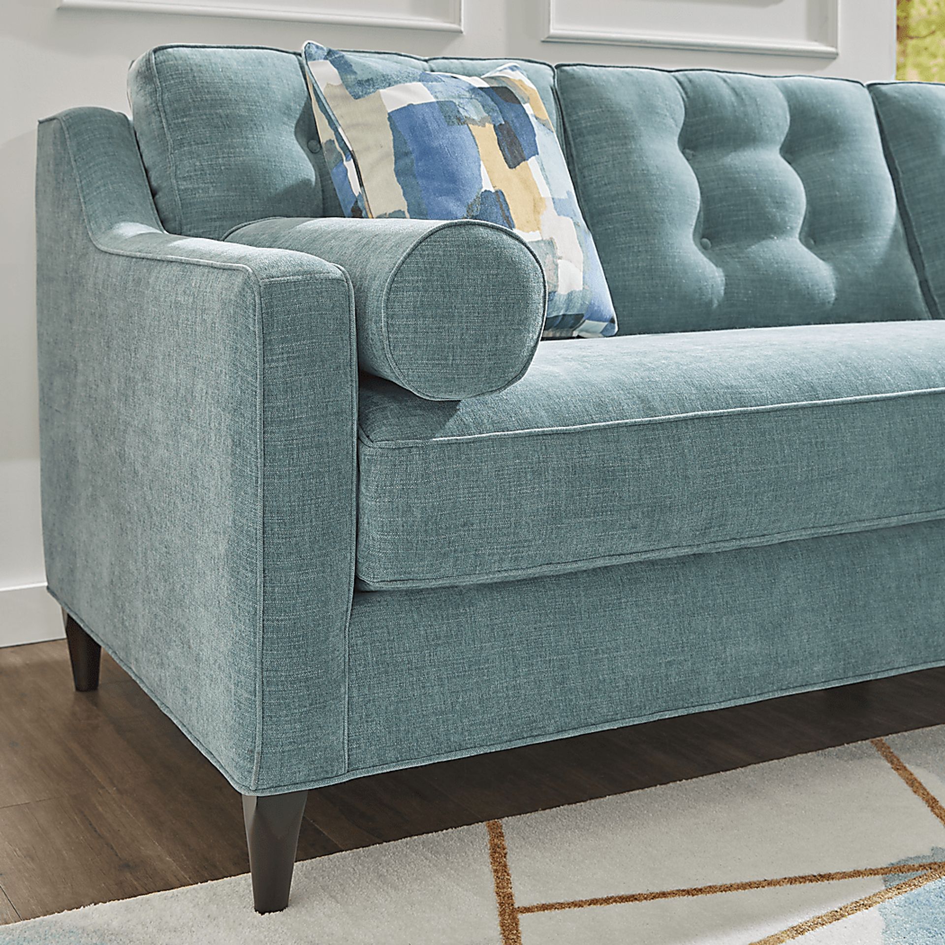 Hanover Teal Chenille Gel Foam Sleeper Chaise Sofa - Image 6