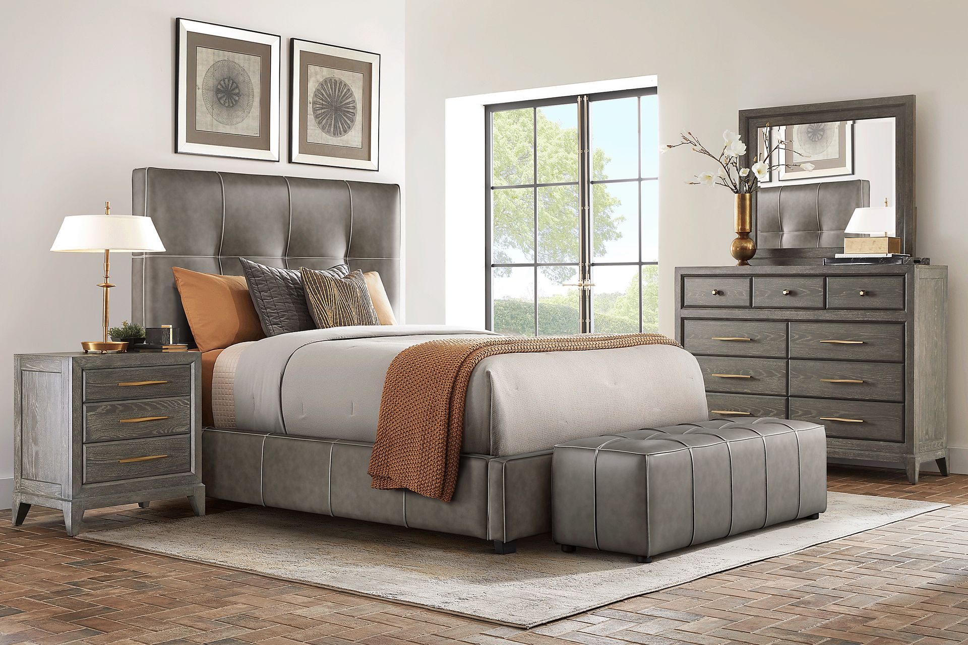 Cindy Crawford Home Kailey Park Charcoal 7 Pc Bedroom with Gray Queen Upholstered Bed - Image 1
