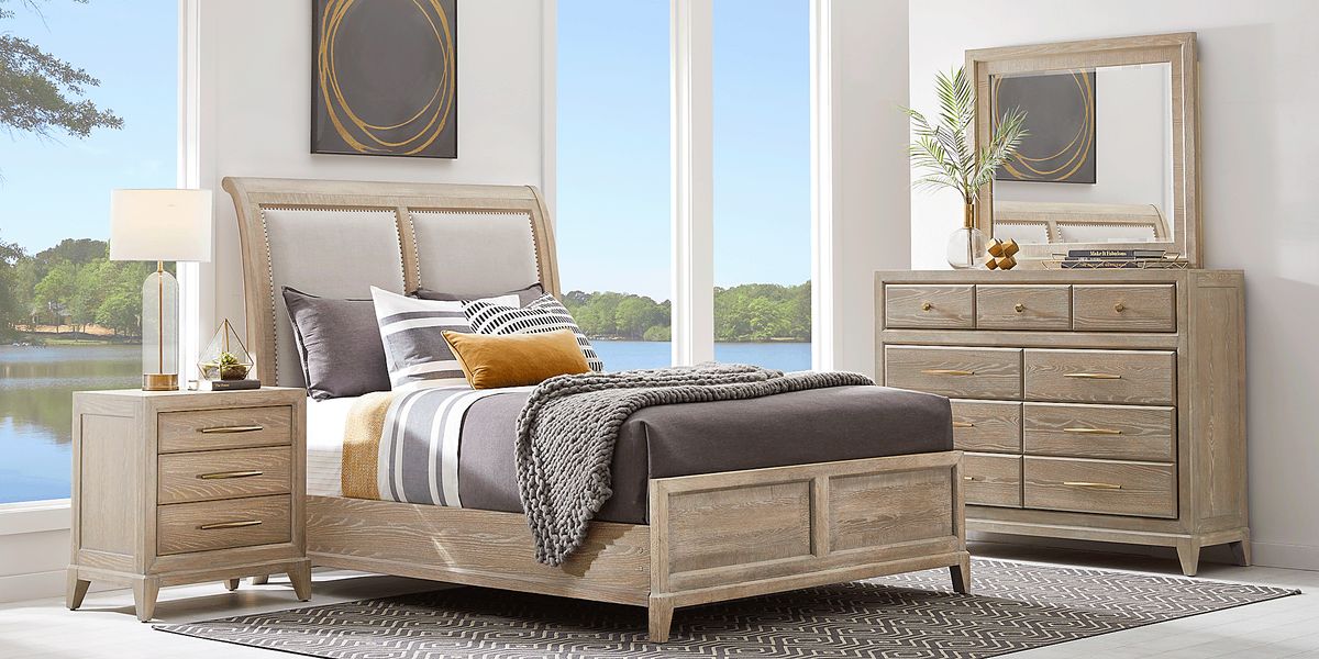 Cindy Crawford Kailey Park Light Oak Wood 3 Pc King Sleigh Bed | Rooms ...