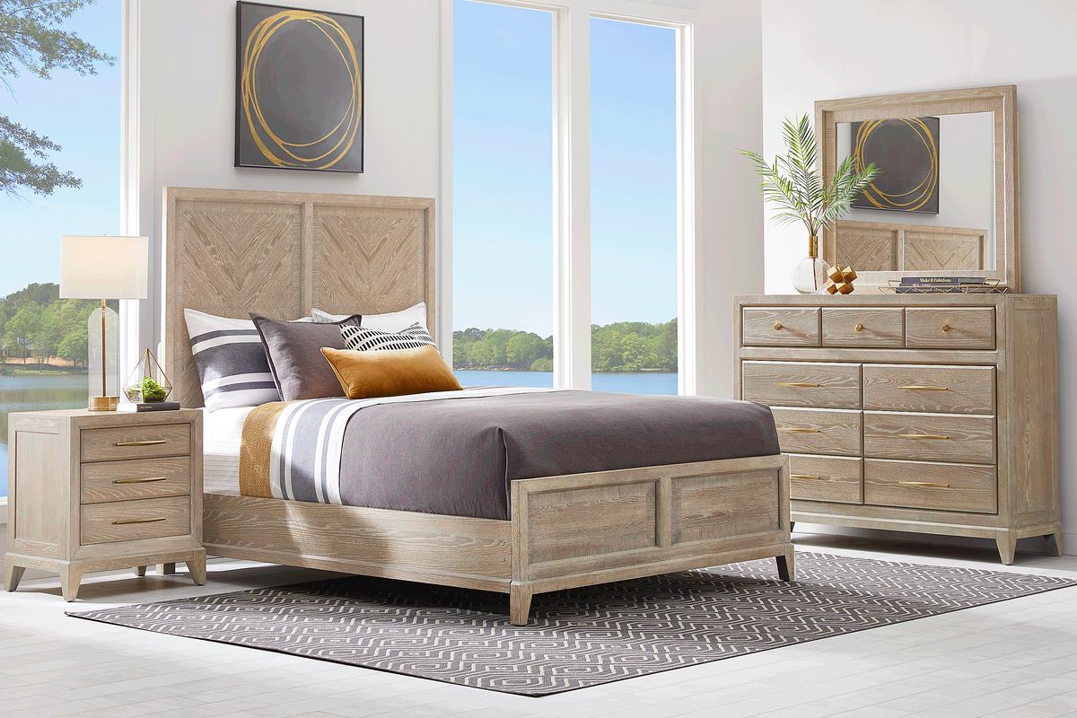 Cindy Crawford Kailey Park 7 Pc Light Oak Wood King Bedroom Set With ...