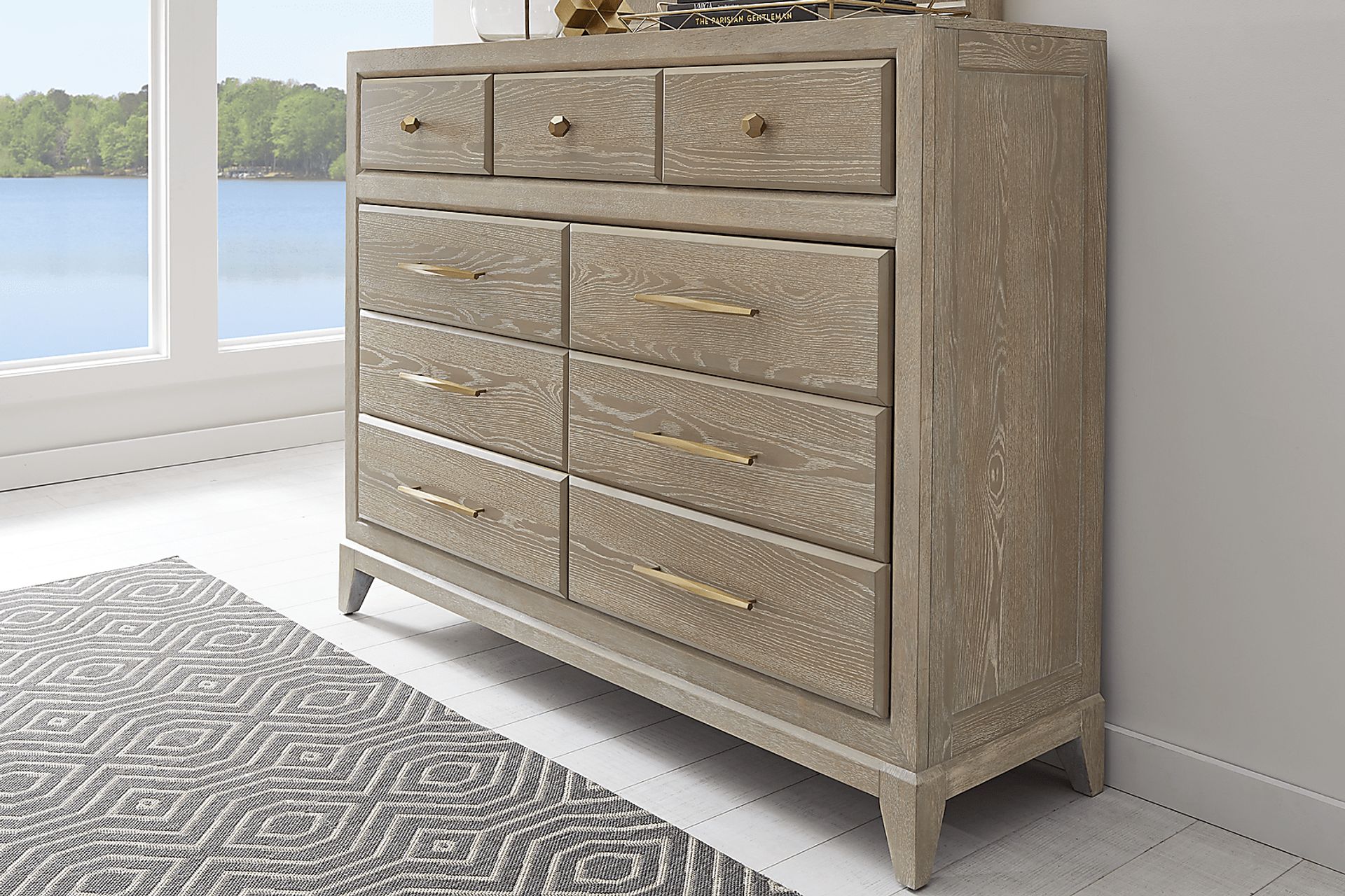 Kailey Park Light Oak 5 Pc Bedroom With Harlow Hill Taupe King Upholstered Storage Bed - Image 9