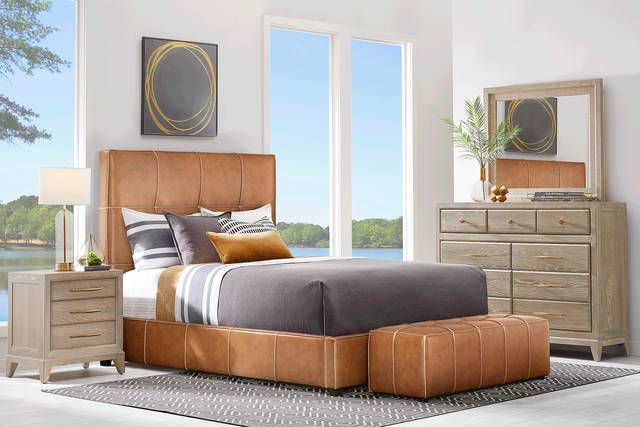 Cindy Crawford Home Kailey Park Oak 7 Pc Bedroom with Caramel King Upholstered Bed - Thumbnail - Image 1
