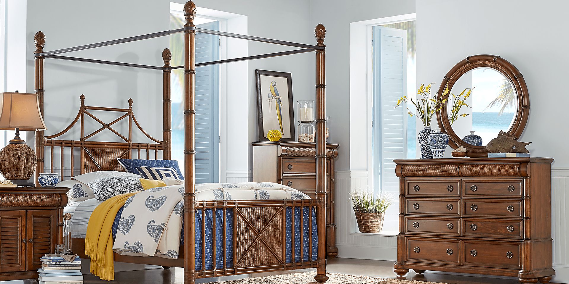 Cindy Crawford Home Key West Tobacco 6 Pc King Canopy X Bedroom - Image 1