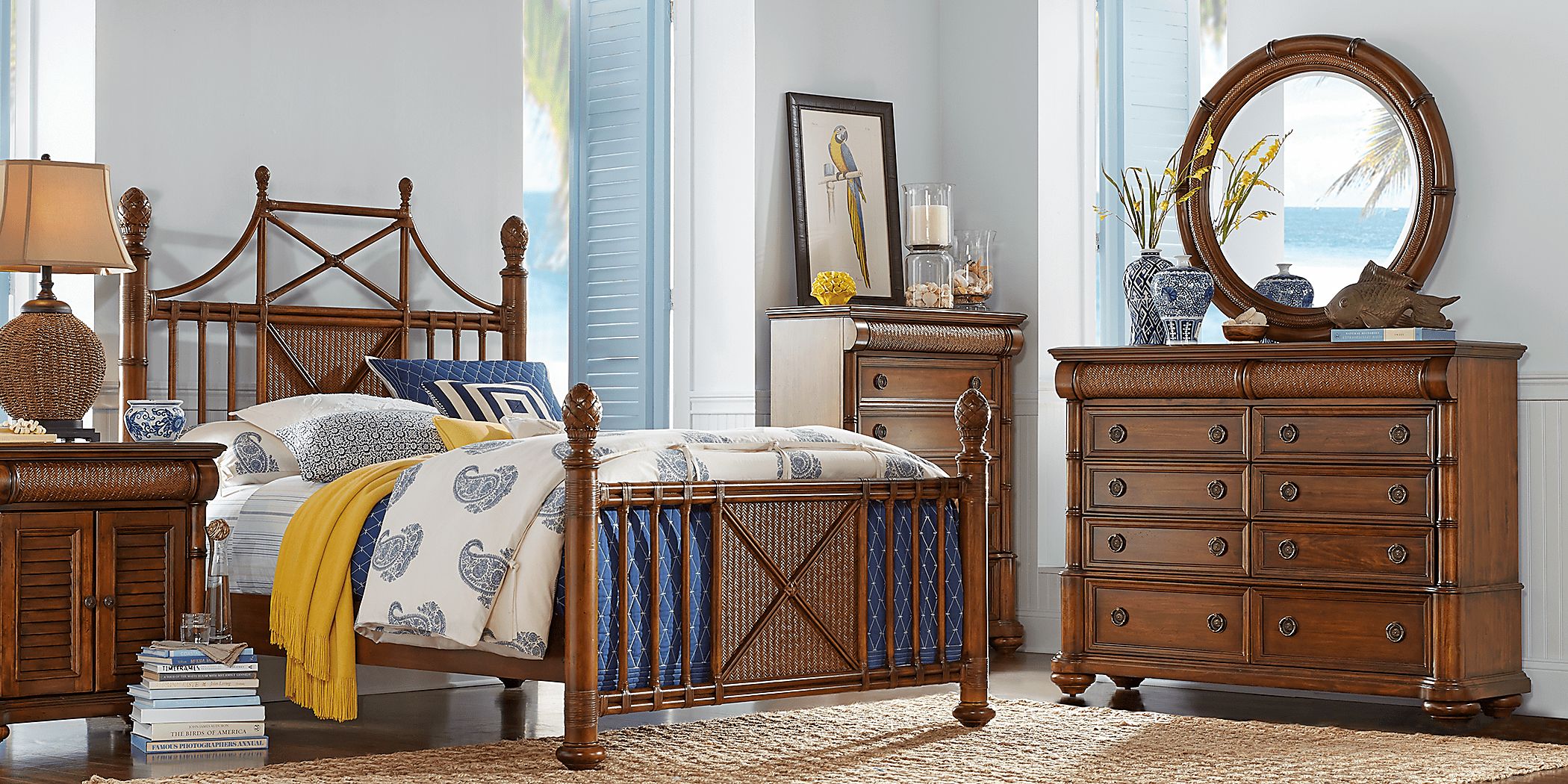 Cindy Crawford Key West 5 Pc Tobacco Dark Wood Queen Bedroom Set