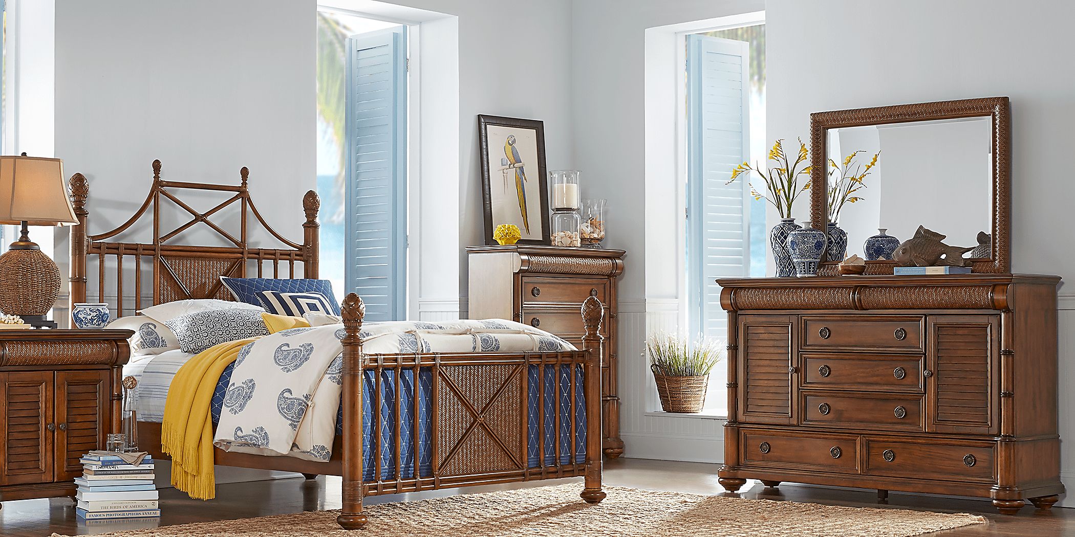 Cindy Crawford Key West 5 Pc Tobacco Dark Wood Queen Bedroom Set