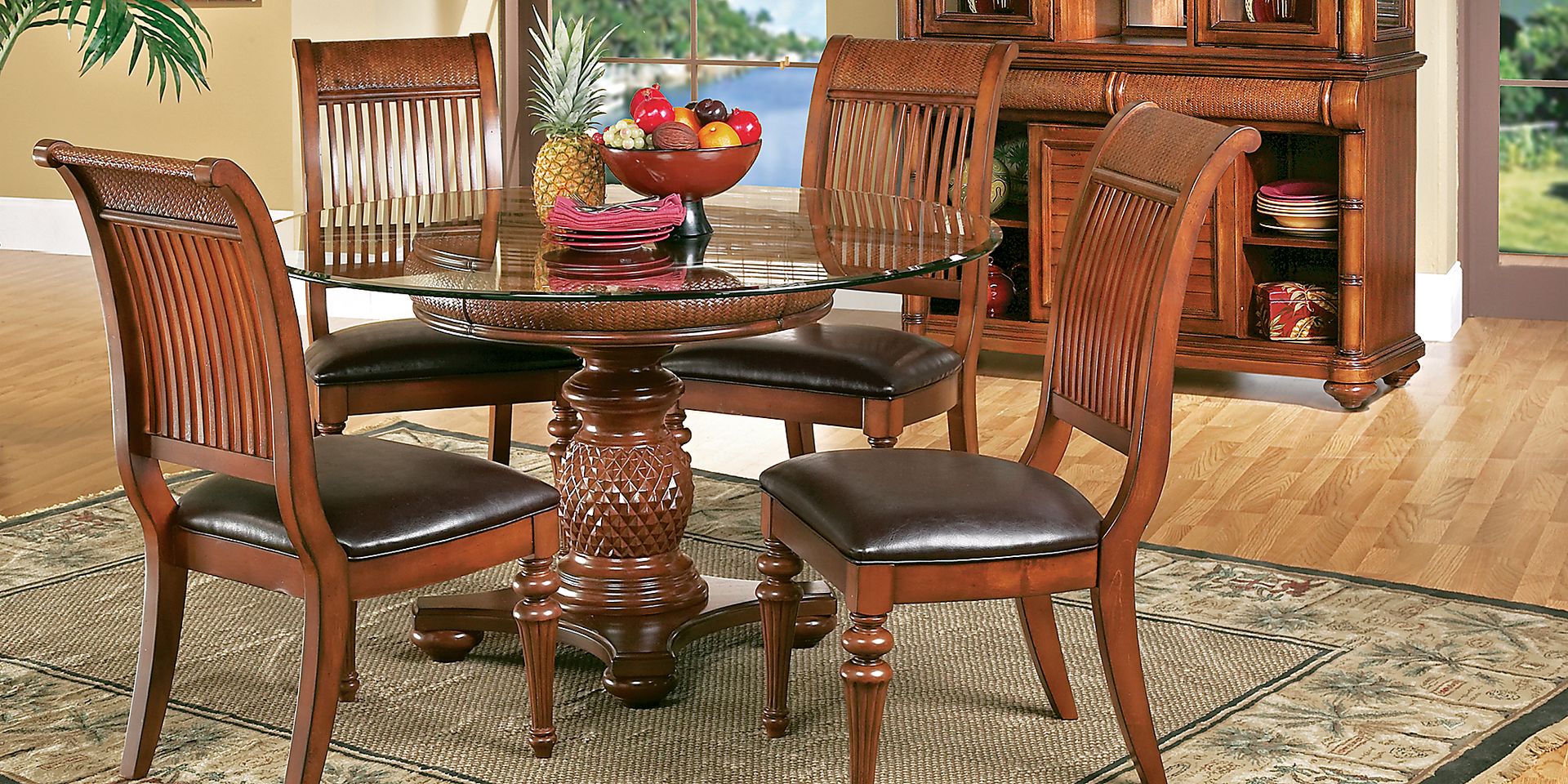 Cindy Crawford Home Key West Tobacco 5 Pc Round Dining Room with Slat Chairs - Image 1