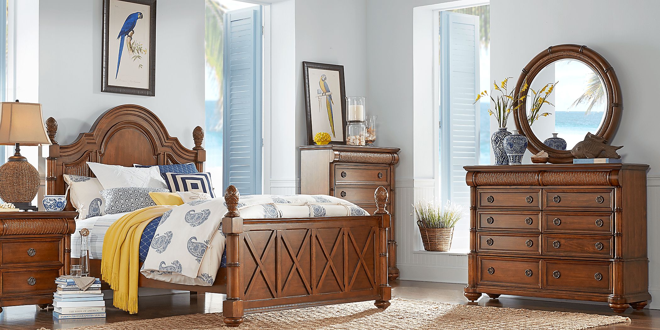 ✨Cindy Schlumeyer44❣✨定価¥22000❣✨ドレス型✨ Cindy Crawford Key West 7 Pc Tobacco Dark Wood Queen Bedroom Set