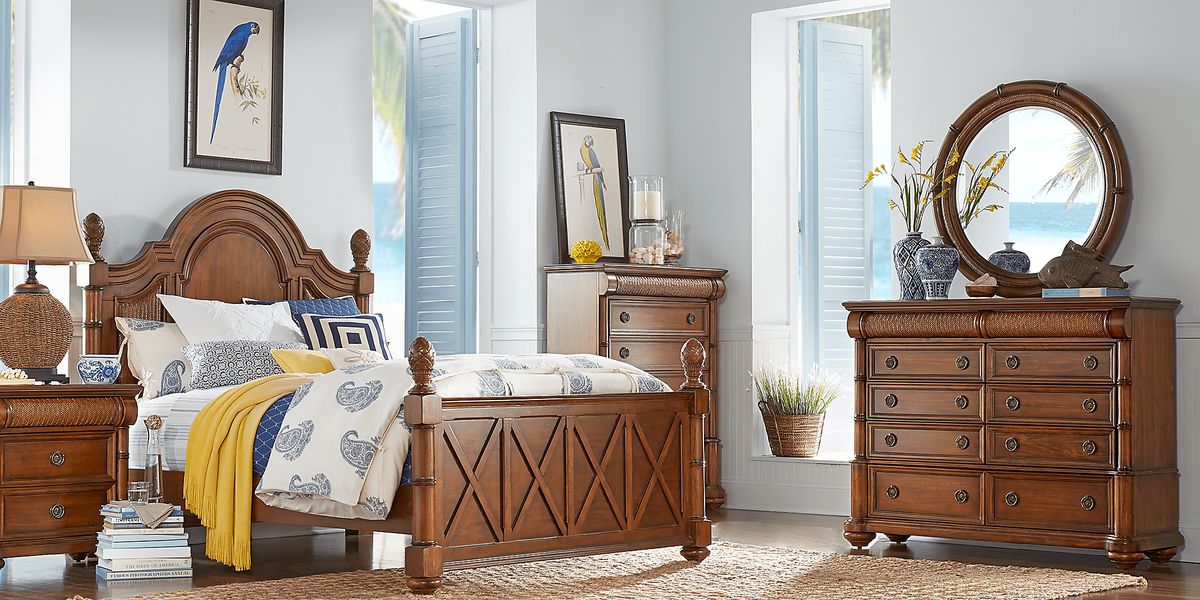 Cindy Crawford Key West 5 Pc Tobacco Dark Wood Queen Bedroom Set