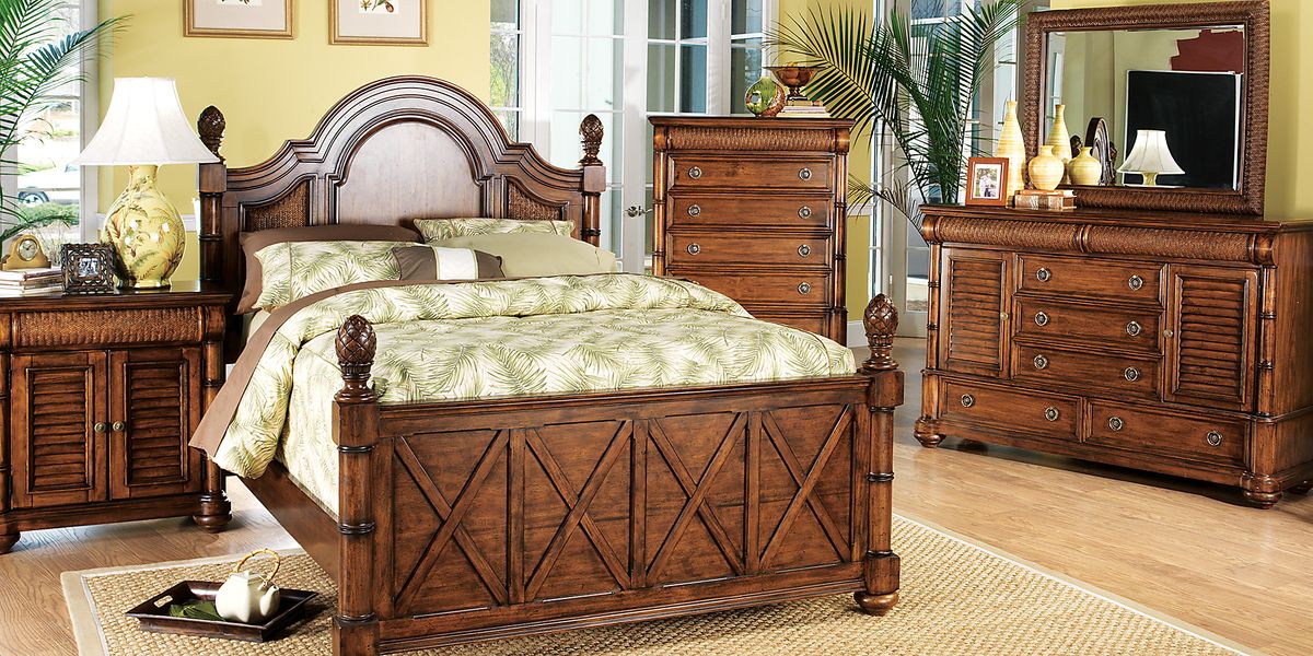 ✨Cindy Schlumeyer44❣✨定価¥22000❣✨ドレス型✨ Cindy Crawford Key West 7 Pc Tobacco Dark Wood Queen Bedroom Set