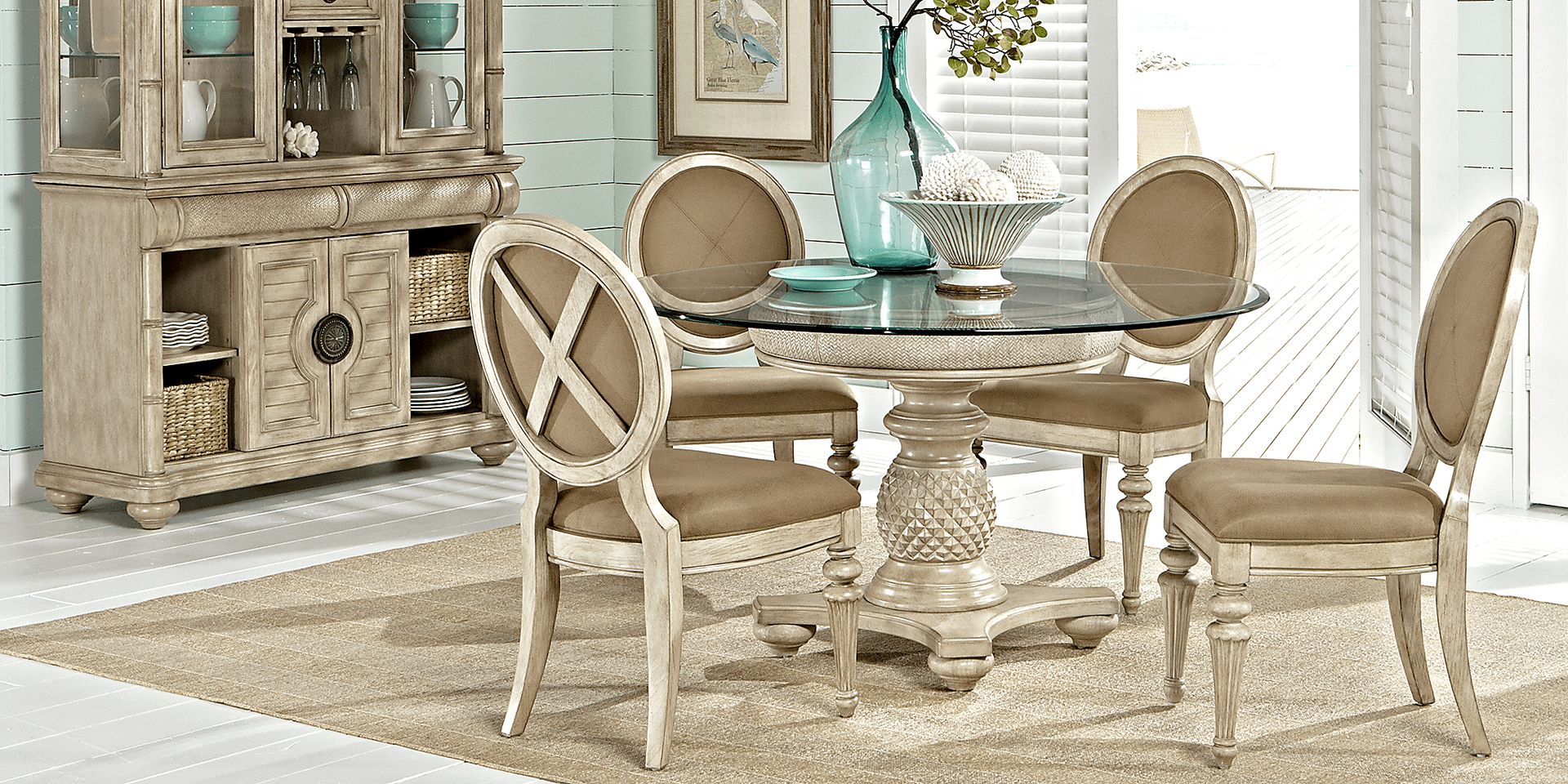 Cindy Crawford Home Key West Sand 5 Pc Round Dining Room with Oval Chairs - Image 1
