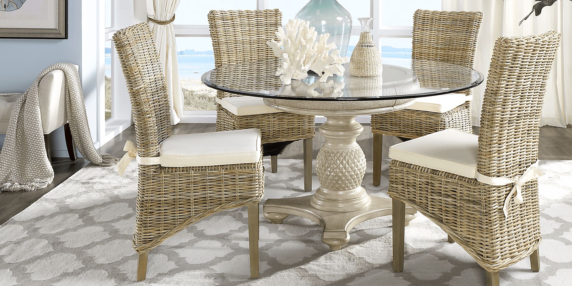 Cindy Crawford Home Key West Sand 5 Pc Round Dining Room with Rattan Chairs - Image 1
