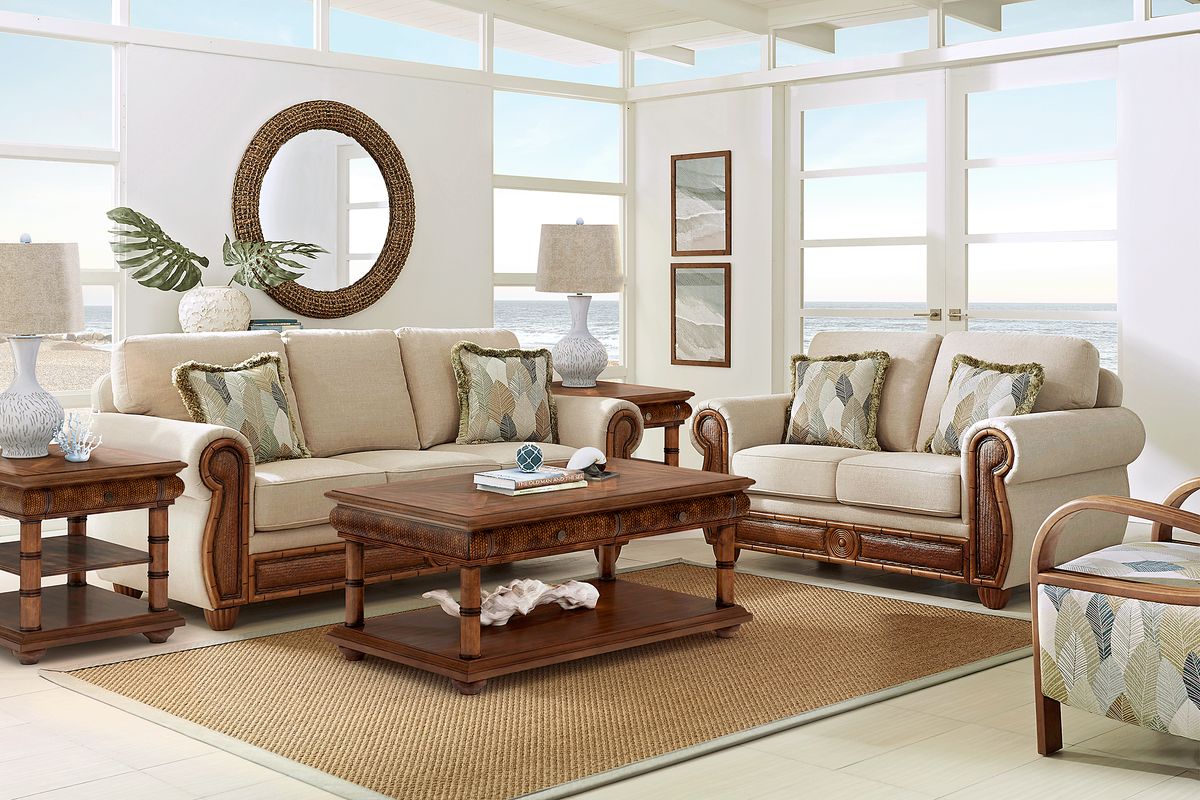 Cindy Crawford Key West Palms 7 Pc Sand Beige Chenille Fabric
