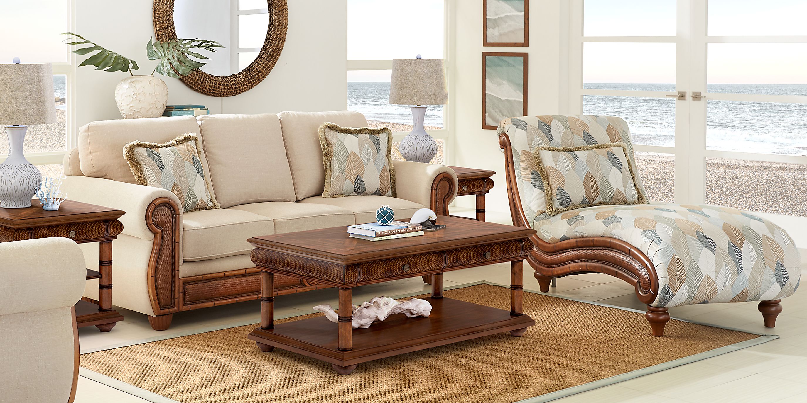 Cindy Crawford Key West Palms 7 Pc Sand Beige Chenille Fabric