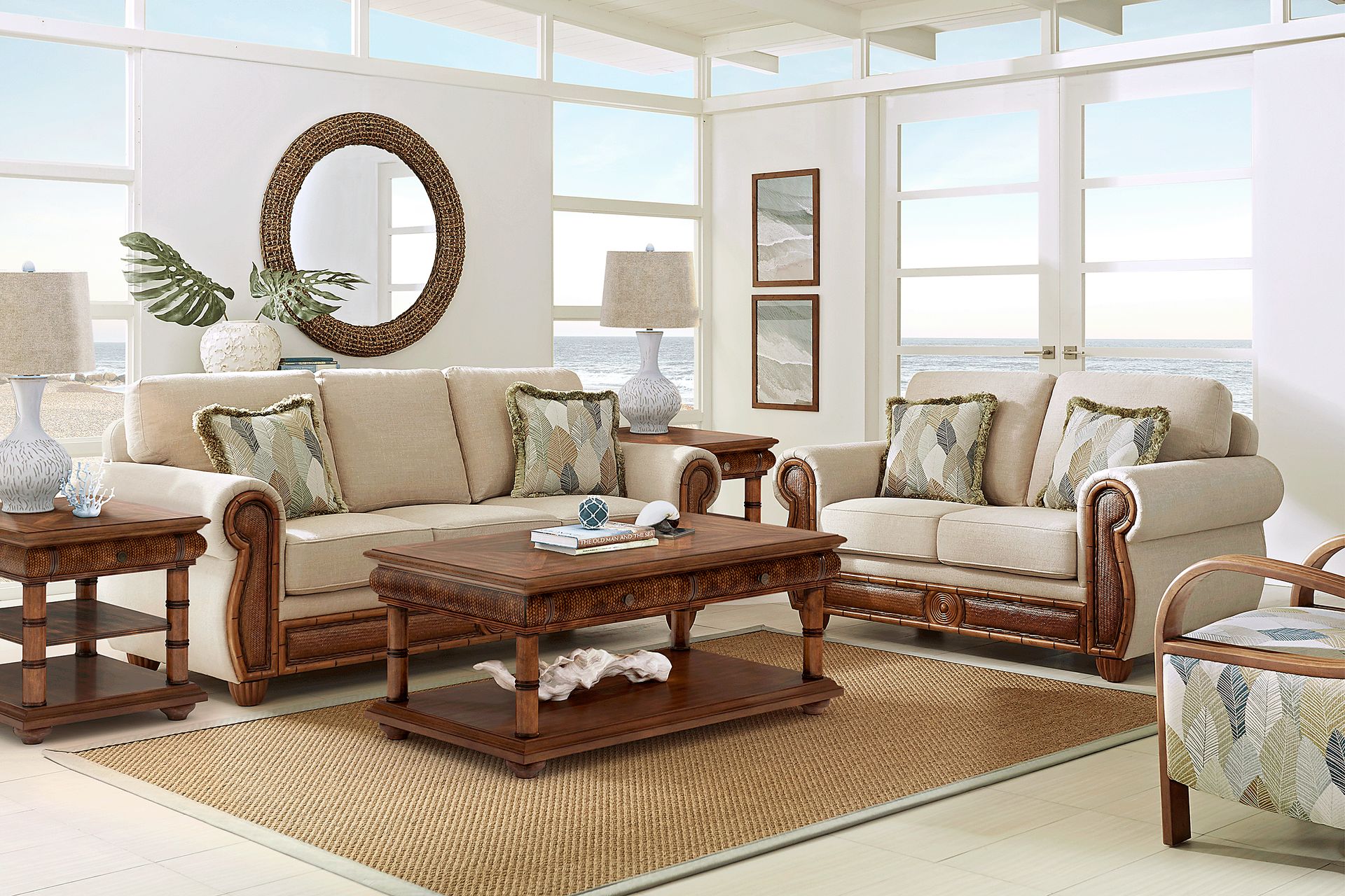 Cindy Crawford Home Key West Palms Sand 8 Pc Living Room - Image 1