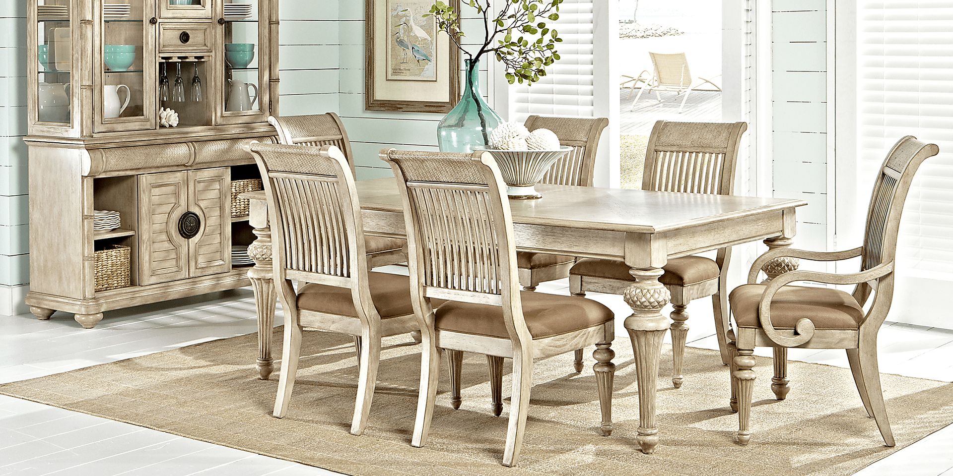 Cindy Crawford Home Key West Sand 5 Pc Rectangle Dining Room with Slat Chairs - Image 1