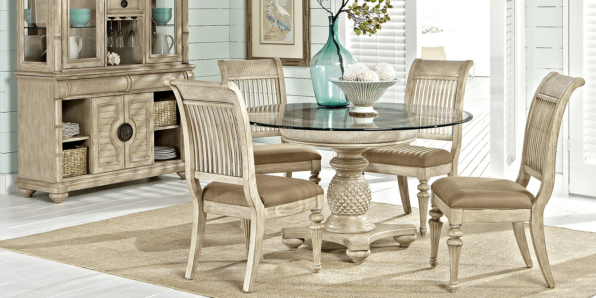 Cindy Crawford Home Key West Sand 5 Pc Round Dining Room with Slat Chairs - Image 1