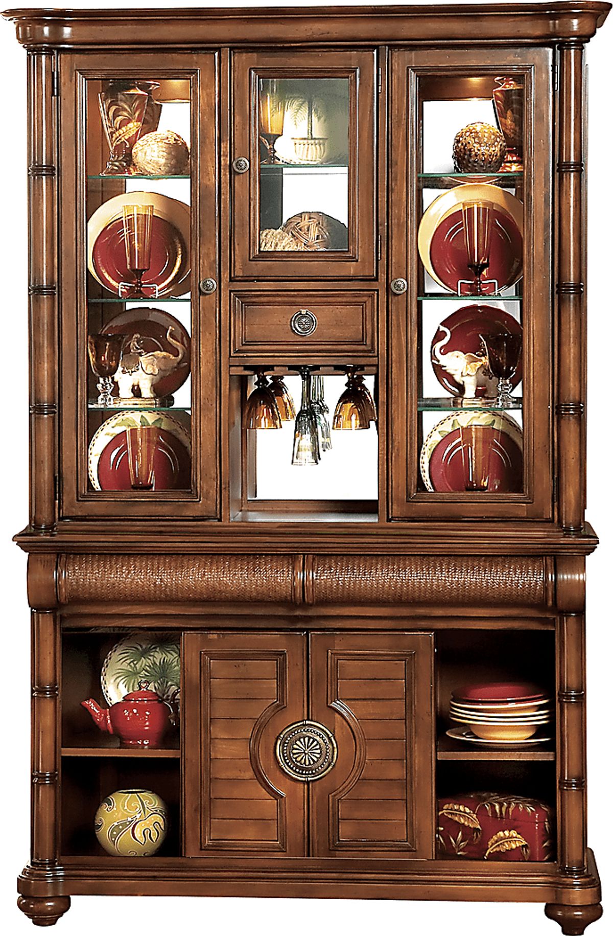 Cindy Crawford Key West Tobacco Dark Wood 2 Pc China Cabinet