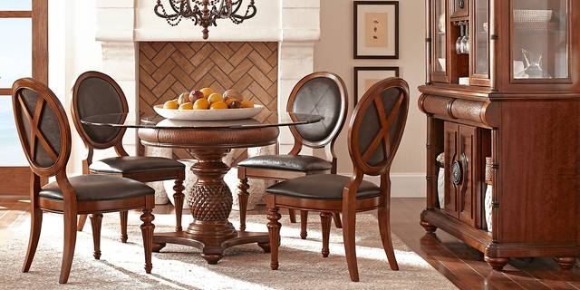 Cindy Crawford Home Key West Tobacco 5 Pc Round Dining Room with Oval Chairs - Thumbnail - Image 1