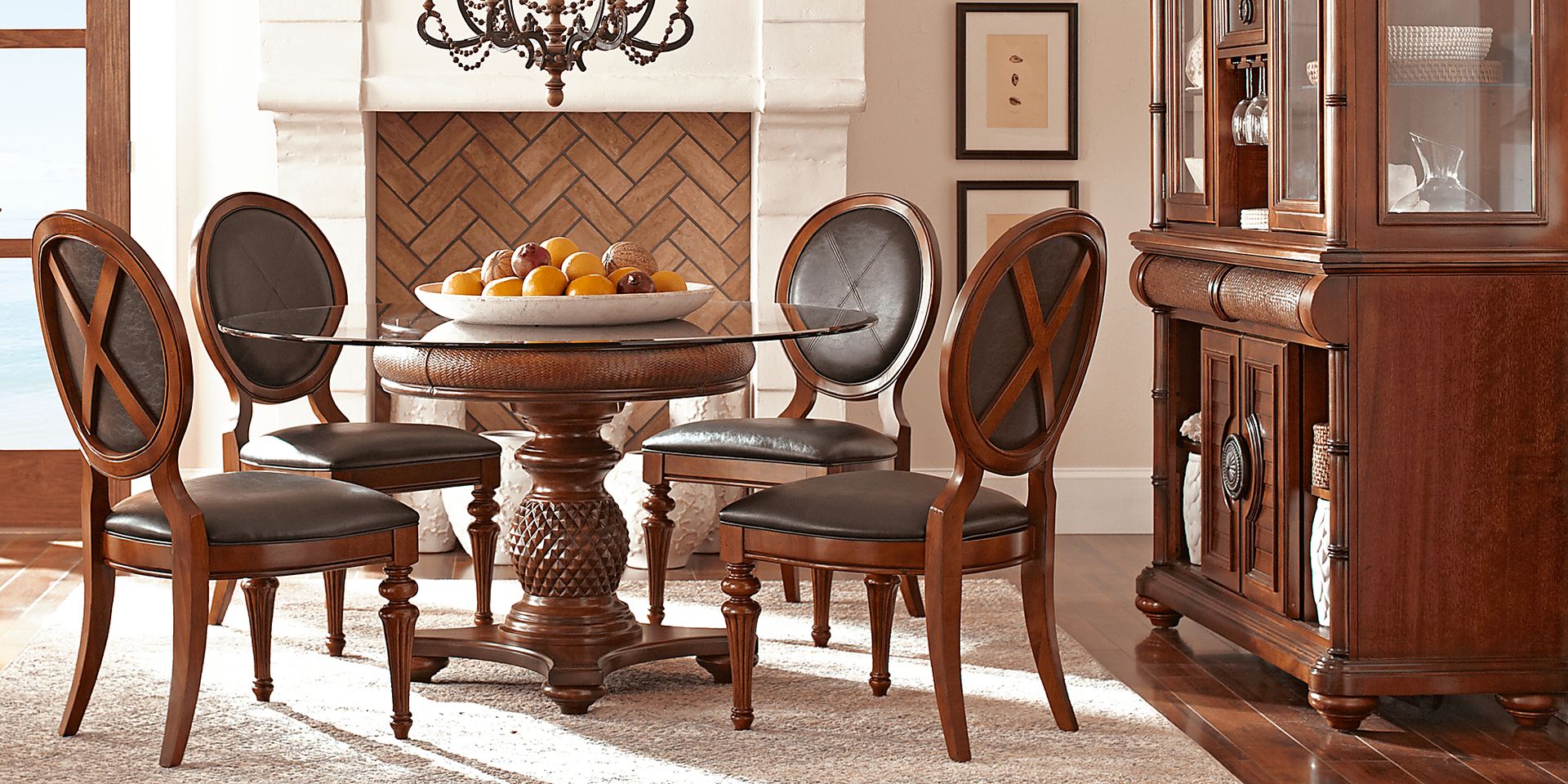 Cindy Crawford Home Key West Tobacco 5 Pc Round Dining Room with Oval Chairs - Image 1