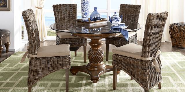 Cindy Crawford Home Key West Tobacco 5 Pc Round Dining Room with Rattan Chairs - Thumbnail - Image 1