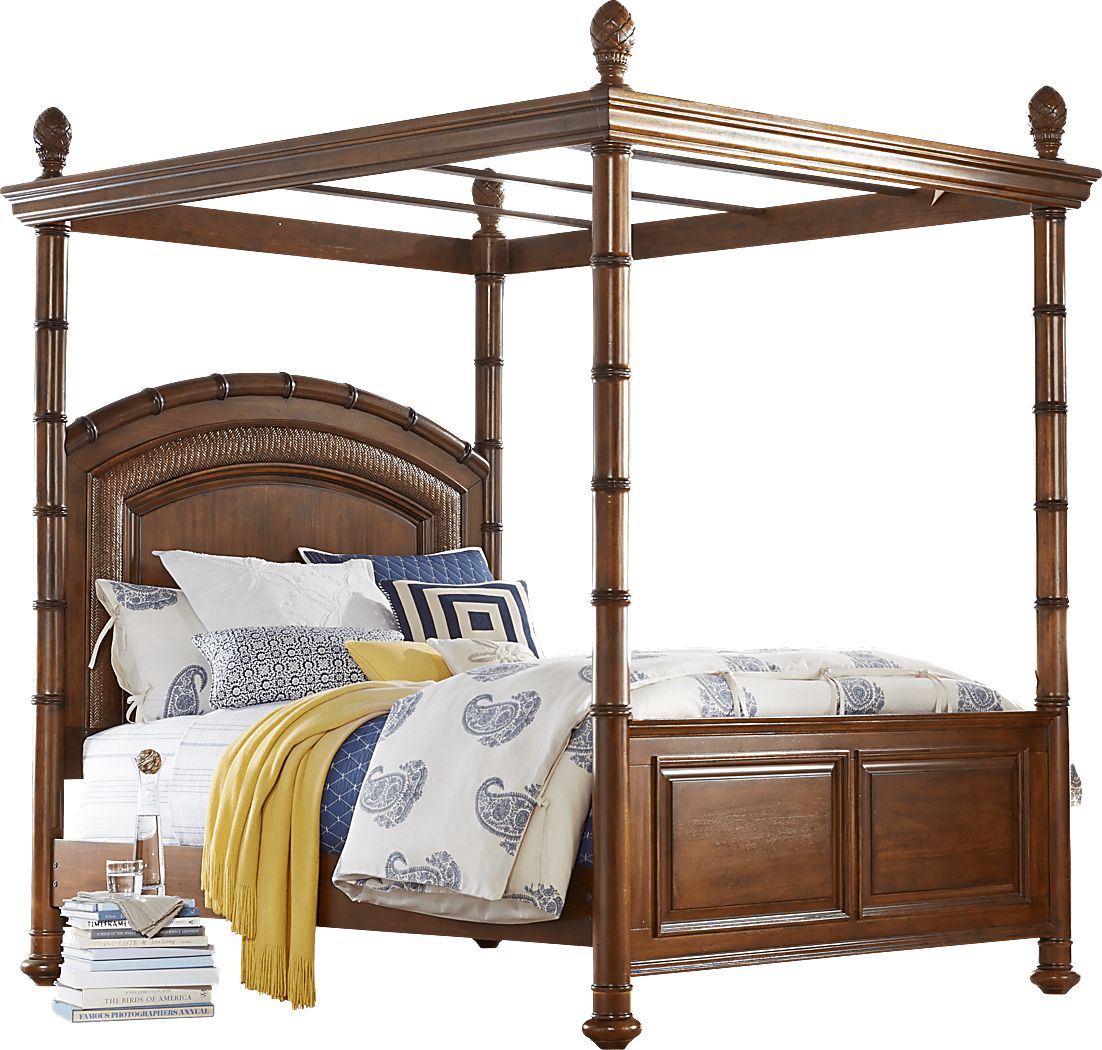 Cindy Crawford Key West Tobacco Dark Wood 4 Pc Queen Canopy Bed
