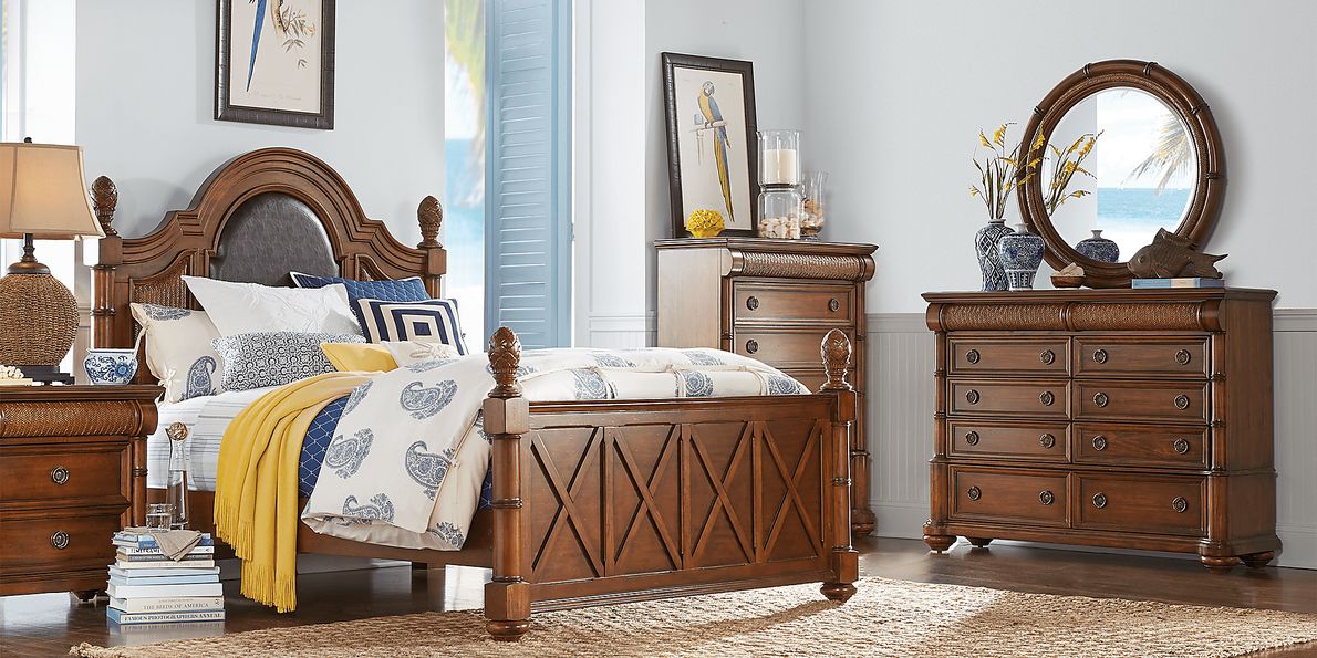 Cindy Crawford Key West 8 Pc Tobacco Dark Wood Queen Bedroom Set