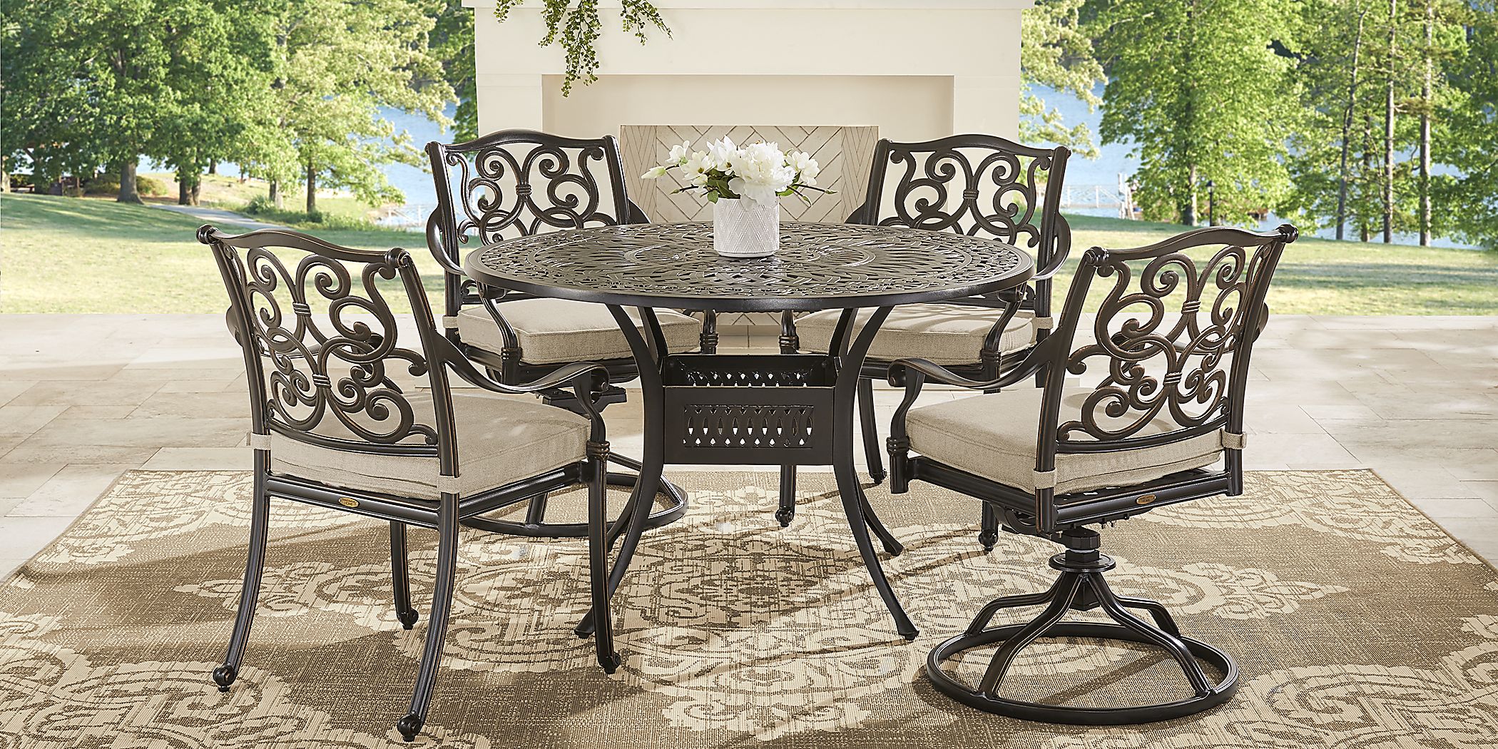 Cindy Crawford Home Lake Como 3 Pc Antique Bronze Round Outdoor Dining Set with Malt Cushions