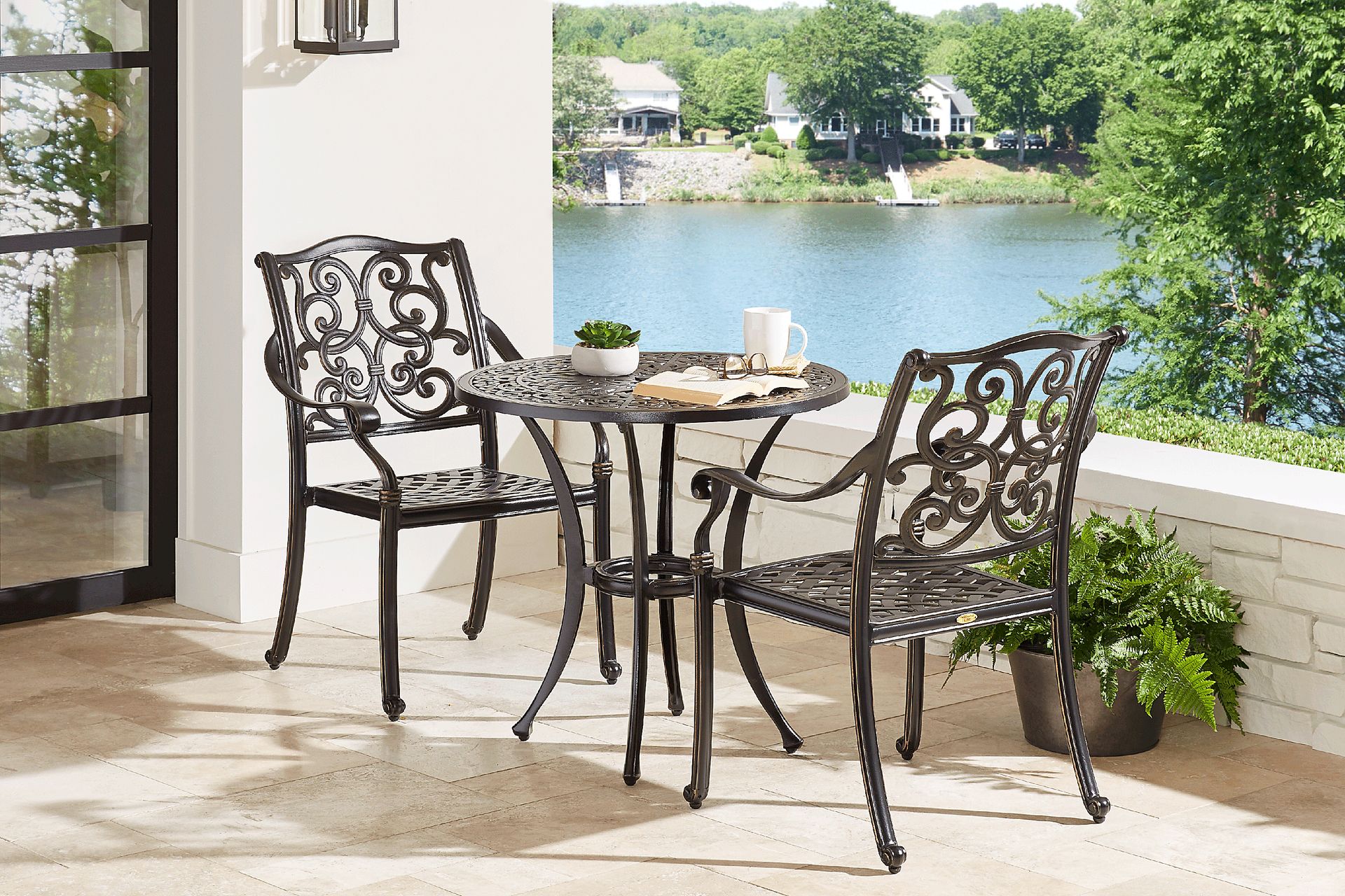Lake Como Antique Bronze 3 Pc 30 in. Round Outdoor Dining Set - Image 1