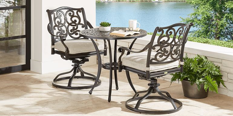 Cindy Crawford Home Lake Como 3 Pc Antique Bronze 30 in. Round Outdoor Dining Set with Ash Cushions