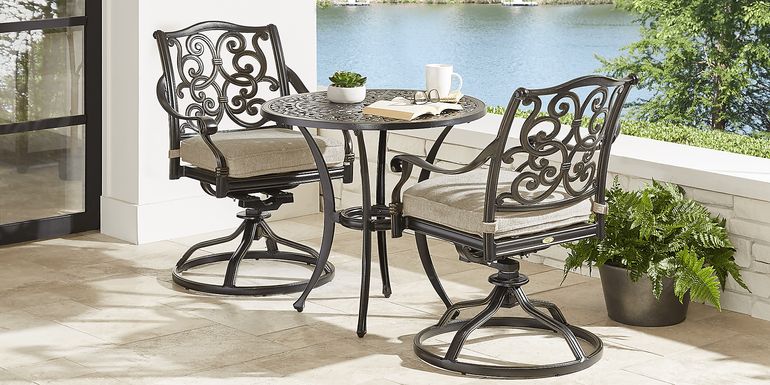 Cindy Crawford Home Lake Como 3 Pc Antique Bronze Round Outdoor Dining Set with Mushroom Cushions