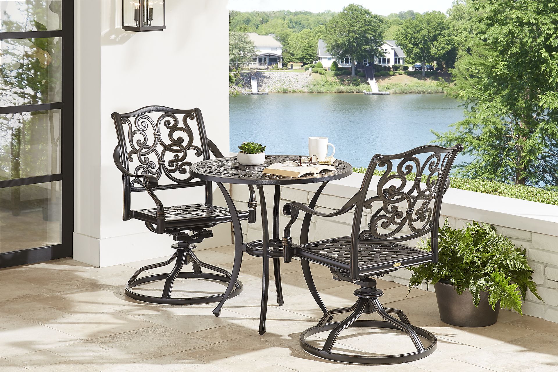 Lake Como Antique Bronze 3 Pc 30 in. Round Outdoor Dining Set - Image 1