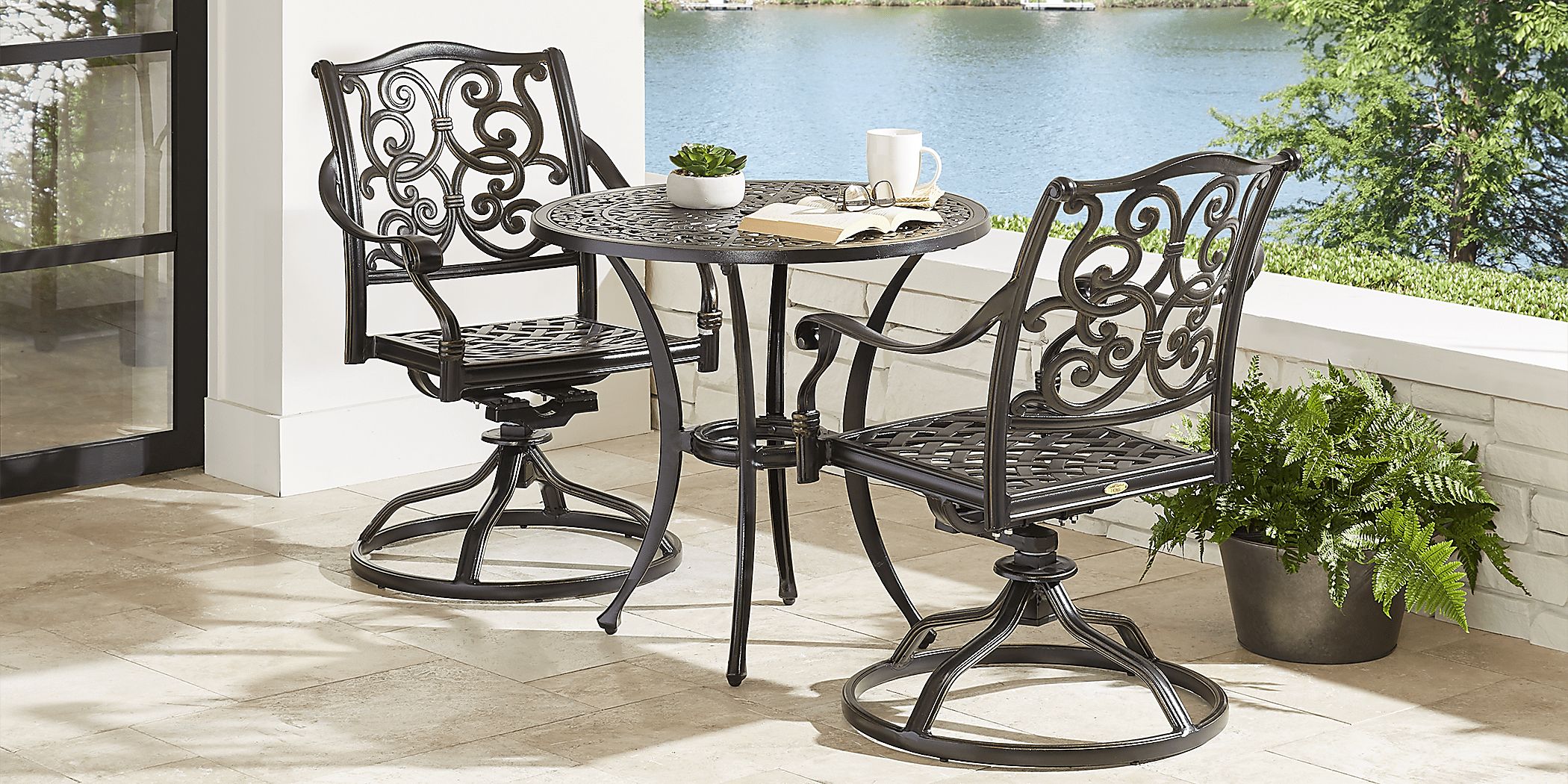 Cindy Crawford Lake Como 3 Pc Bronze Metal Aluminum Outdoor Swivel ...