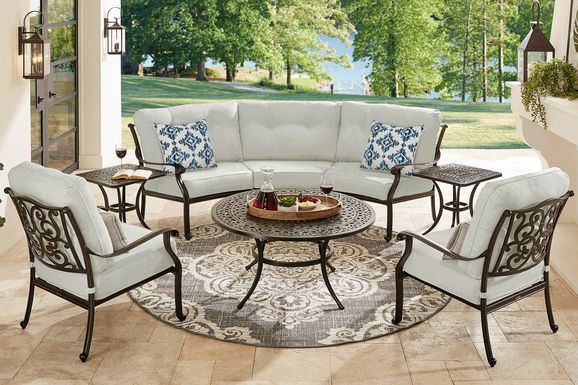 Lake Como Antique Bronze 3 Pc Outdoor Sectional with Silk-Colored Cushions