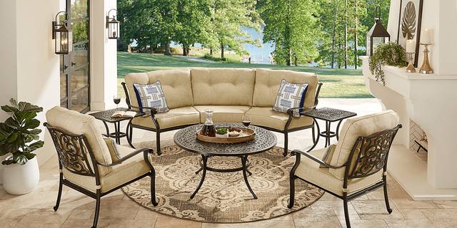 Cindy Crawford Home Lake Como Antique Bronze 3 Pc Outdoor Sectional with Gold Cushions - Thumbnail - Image 2