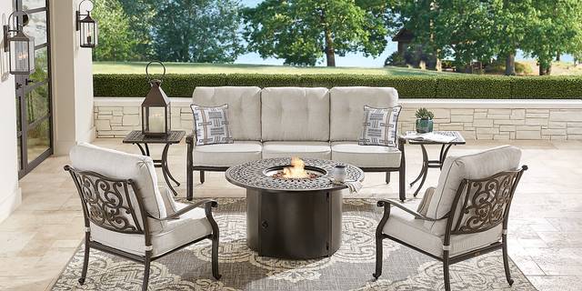 Cindy Crawford Home Lake Como Antique Bronze 4 Pc Outdoor Fire Pit Set with Ash Cushions - Thumbnail - Image 1