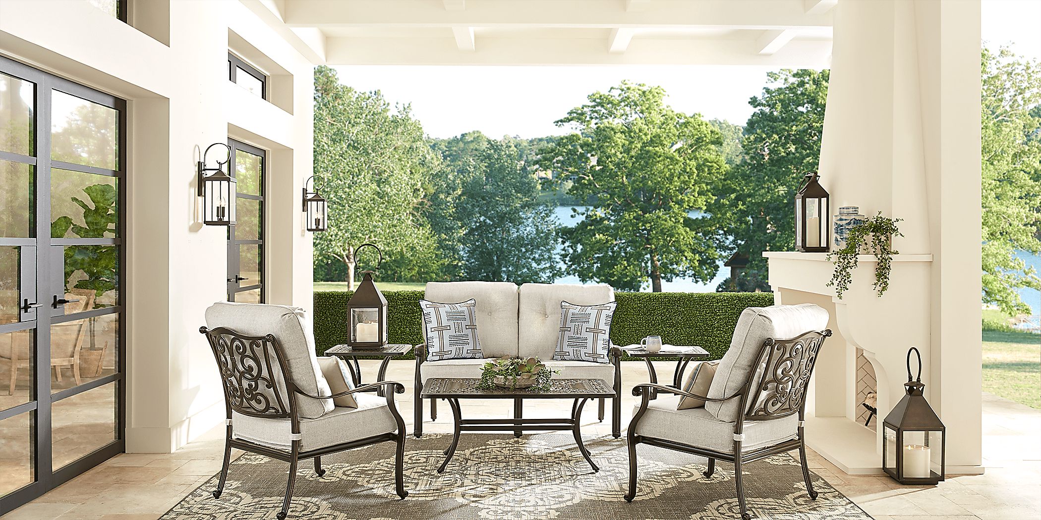 Cindy Crawford Home Lake Como Antique Bronze 4 Pc Outdoor Seating Set with Silk-Colored Cushions