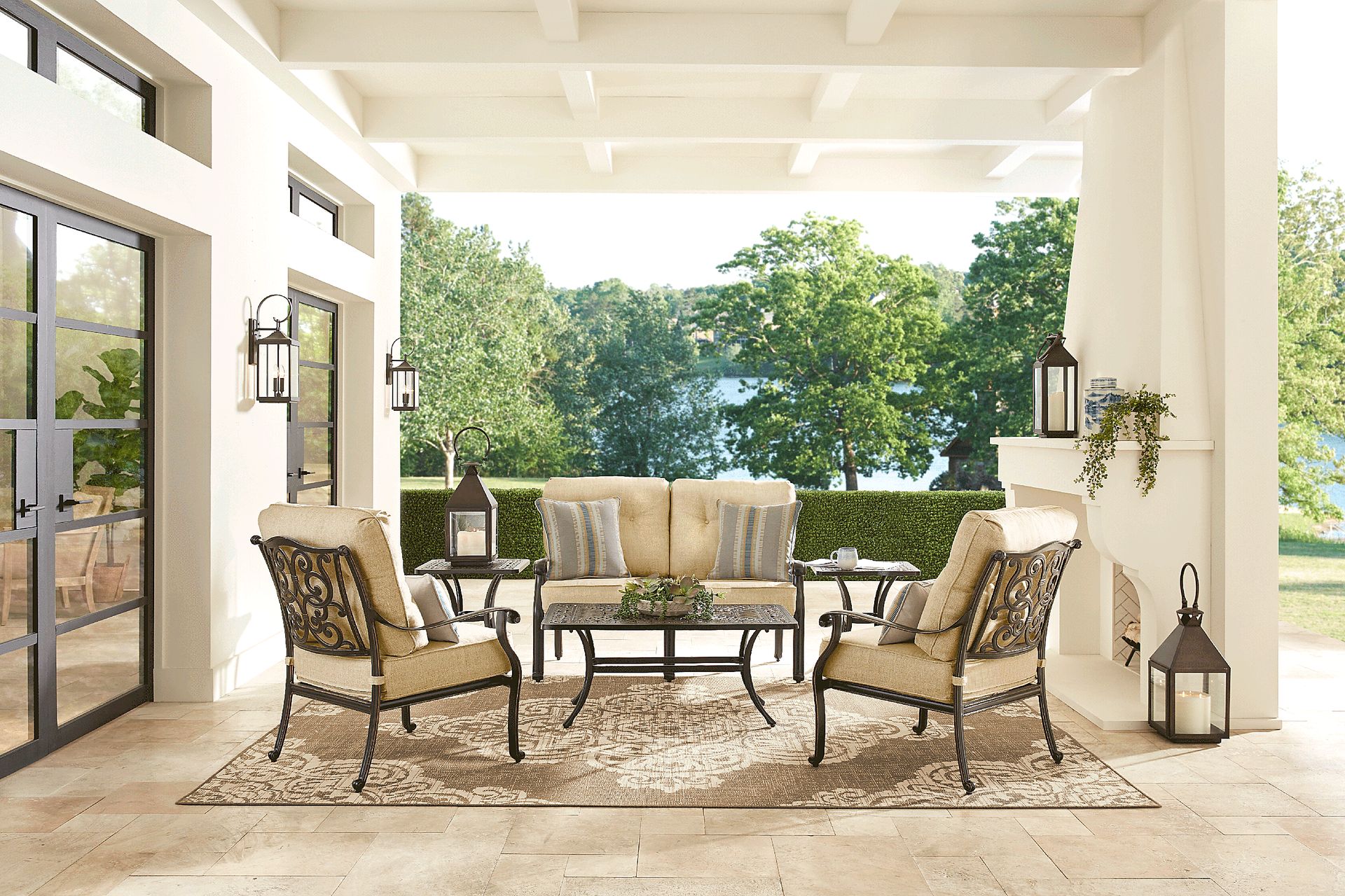 Cindy Crawford Home Lake Como Antique Bronze 4 Pc Outdoor Seating Set with Gold Cushions - Image 1