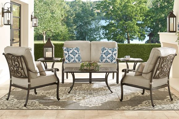 Lake Como Antique Bronze 4 Pc Outdoor Seating Set with Malt Cushions