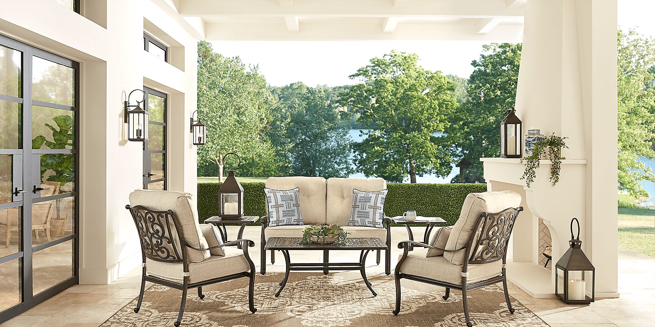 Cindy Crawford Home Lake Como Antique Bronze 4 Pc Outdoor Seating Set with Malt Cushions