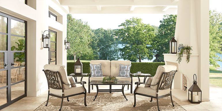 Cindy Crawford Home Lake Como Antique Bronze 4 Pc Outdoor Seating Set with Mushroom Cushions