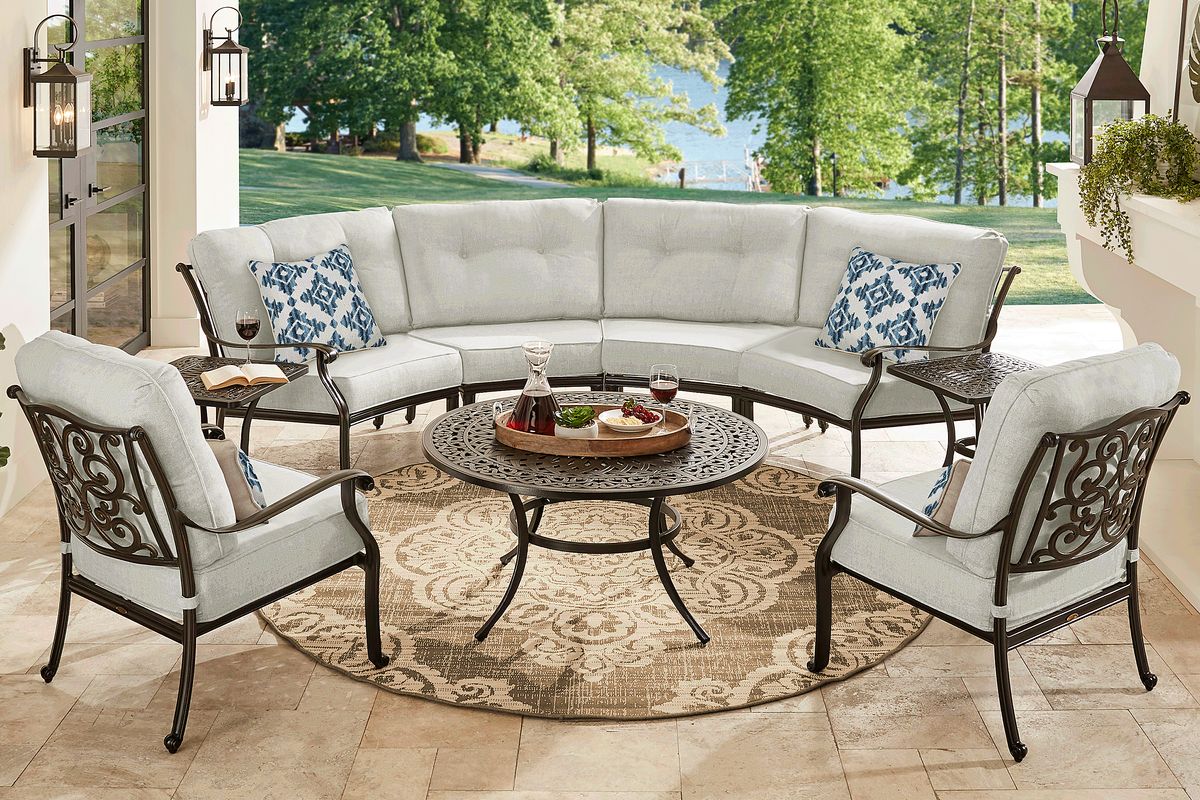 Cindy Crawford Lake Como Bronze Metal Silk Aluminum Outdoor 4 Pc Sectional