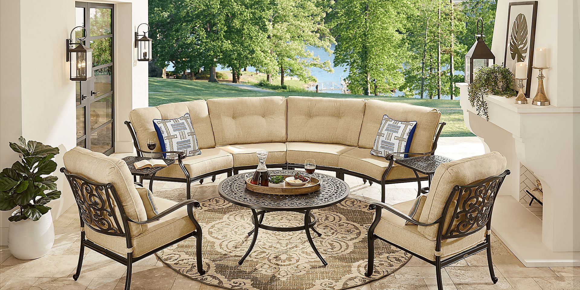 Cindy Crawford Home Lake Como Antique Bronze 4 Pc Outdoor Sectional with Gold Cushions - Image 2