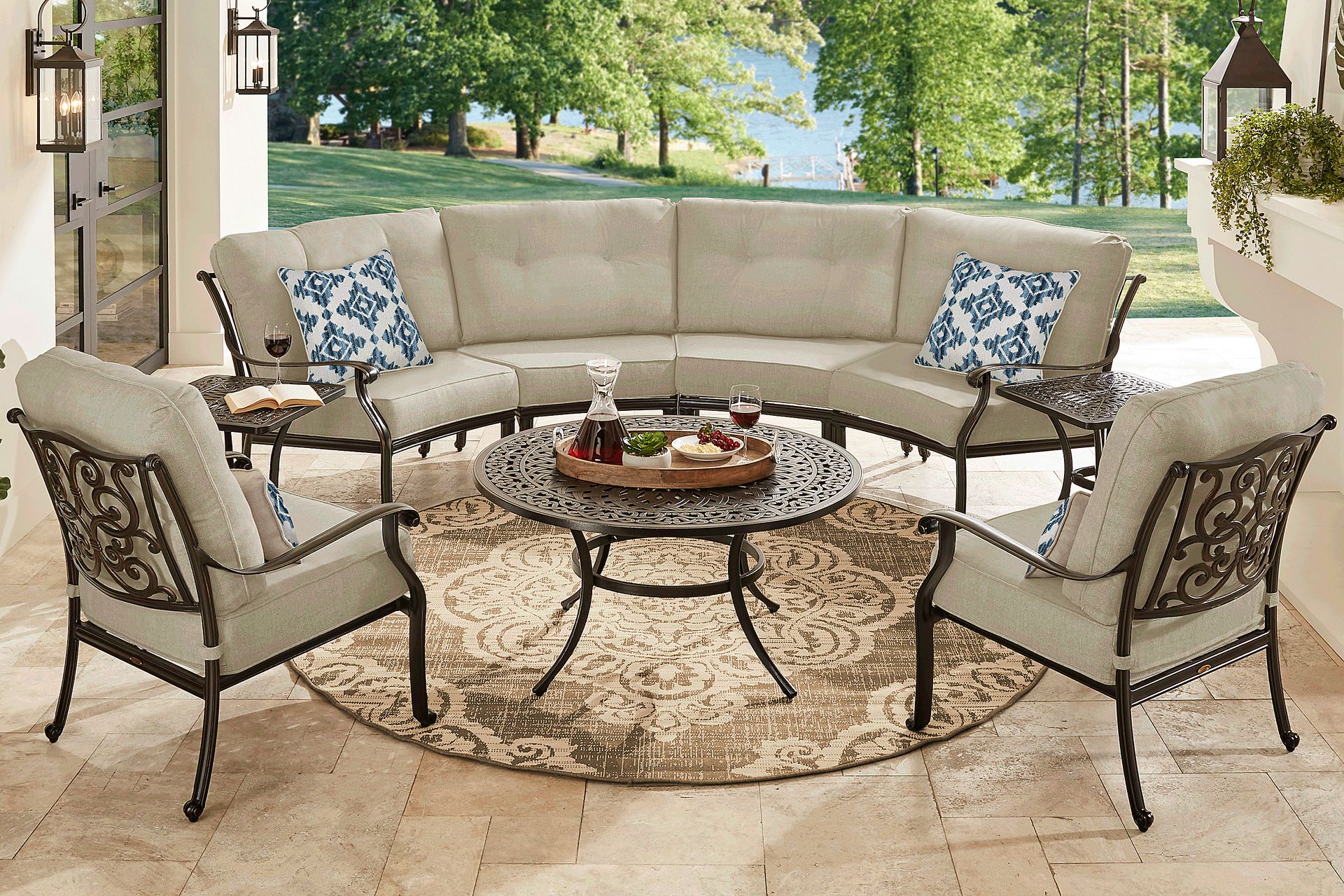 Lake Como Antique Bronze 4 Pc Outdoor Sectional with Malt Cushions - Image 2